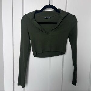 Zara Dark Green Long Sleeve Crop Top